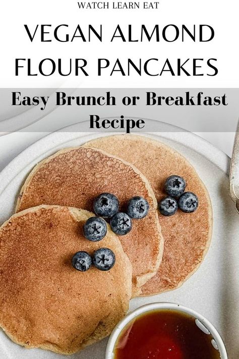 Easy and Healthy Vegan Almond Flour Pancakes Vegan Recipes With Almond Flour, Almond Pancakes, Vegan Pancake Recipes, Almond Flour Pancakes, No Flour Pancakes, Vegan Holiday Recipes, Flour Pancakes, Pancake Recipe Easy, Gluten Free Pancakes