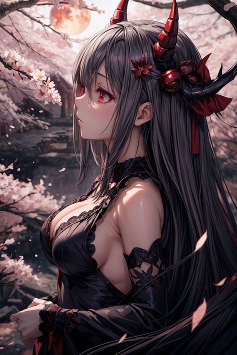 Anime Dark Princess, Anime Demon Female, Demon Queen Anime, Demon Girl Pfp, Anime Demon Woman, Demon Queen, Queen Anime, Anime Devil, Dragon Girl