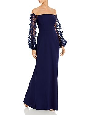 Eliza Dress, Off Shoulder Gown, Dresses Formal Elegant, Blue Evening Dresses, Mob Dresses, Evening Gowns Elegant, Eliza J Dresses, Column Gown, Floral Sleeve