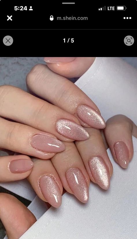 Minimalist Nail Ideas Almond, Natural Color Almond Nails, Glass Like Nails, Nails To Wear With Blue Dress, Engagement Ring Nails Color, Nude Chrome Nails Coffin, New Years Pink Nails, Cat Eye Nail Ombre, Pale Pink Cat Eye Nails