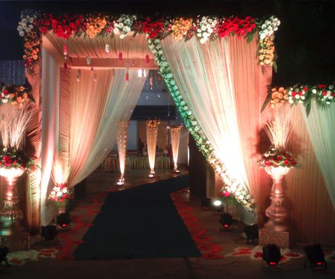 Paradise Banquet Info & Review | Venue in Delhi NCR | Wedmegood Floral Entrance Decor, Marriage Mandap, Floral Entrance, Marriage Hall Decoration, Best Wedding Decor, Heart Arch, Indian Wedding Decorations Receptions, Wedding Gate, Peach Decor