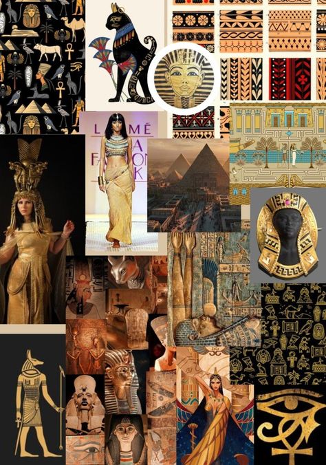 Ancient Egypt Mood Board, Pharoah Aesthetic, Egypt Mood Board, Egyptian Mood Board, Egypt Inspired Fashion, Aesthetic Ancient Egypt, Egyptian Aesthetic Ancient Egypt, Egypt Collage, Egyptian Textiles