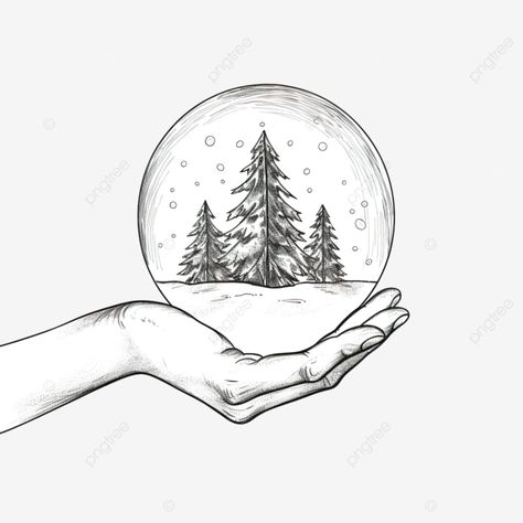 crystal ball in hand sketch spruce and snowfall in a glass ball christmas winter landscape christm Snowglobe Drawing, Winter Landscape Drawing, Snow Png, Landscape Christmas, Christmas Tree Snow, Landscape Winter, Ball Drawing, Inspiration Painting, Winter Festival