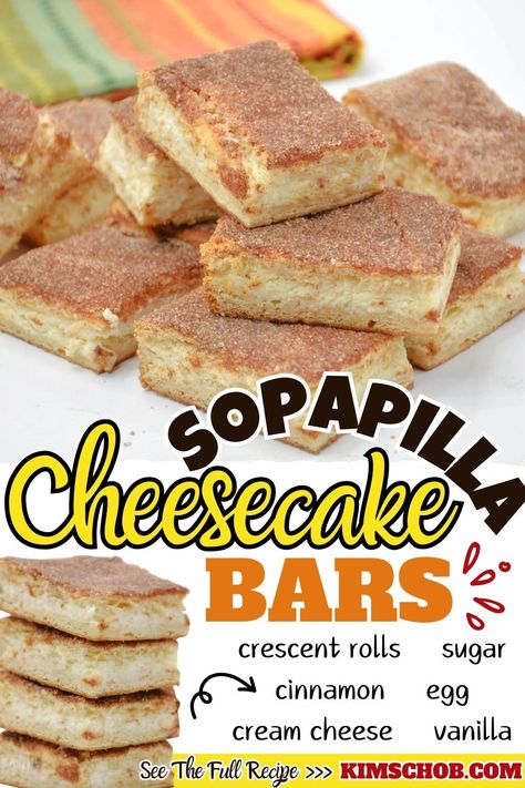 This Sopapilla Cheesecake Bars recipe is one of my favorite desserts. It’s easy to enjoy that creamy cheesecake filling with minimal prep time. I promise that one bite of this decadent dessert bar and this easy dessert will be your new ultimate craving. Easy Sopapilla Cheesecake, Sopapilla Recipe, Sopapilla Cheesecake Bars, Cheesecake Desserts Recipes, Cinnamon Cheesecake, Sopapilla Cheesecake, Churro Cheesecake, Cheesecake Bar Recipes, Mexican Dessert