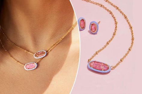 Kendra Scott Barbie Collection, Barbie Kendra Scott, Kendra Scott Barbie, Pink Bracelets, Elisa Necklace, Barbie Dreamhouse, Convertible Necklace, Ear Party, Simone Biles