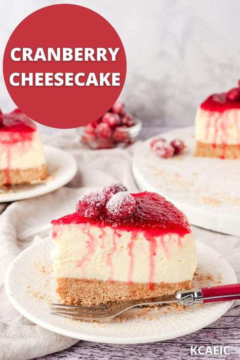 This festive no bake cranberry cheesecake combines a classic no bake cheesecake with a tangy cranberry sauce that's perfect for the holidays. No Bake Cranberry Cheesecake, Cranberry Cheesecake, Christmas Cheesecake, Plain Cookies, Cheesecake Toppings, Sour Cream Pound Cake, Sugared Cranberries, Baked Cheesecake Recipe, Classic Cheesecake