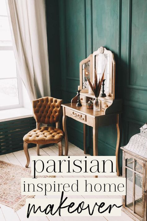 How to Give Your Space a French Parisian-Inspired Makeover • The Blonde Abroad French Glamour Decor, French Bedrooms Decor, French Minimalist Bedroom, Parisian Dressing Room, Parisian Study Room, Parisian Condo, French Room Aesthetic Bedroom, French Interior Design Parisian Style Bedroom, Modern Parisian Desk