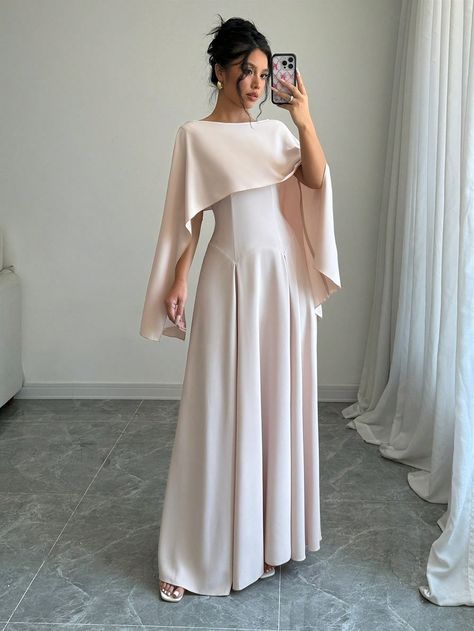 Women's Elegant Casual Sleeveless Fitted Party Dress Apricot Party    Plain A Line Non-Stretch  Women Clothing, size features are:Bust: ,Length: ,Sleeve Length: Modest Outfits For Party, A Line Graduation Dress, Modest Grad Dress, Shein Dresses Party, Simple Modest Dress, Engagement Dresses Elegant, Classy Party Outfit, Fitted Party Dress, Dresses Shein