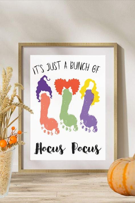 This 'It's Just a Bunch of Hocus Pocus' Footprint Craft is a magical way to celebrate Halloween with your little one! Featuring the iconic Sanderson Sisters, this 'foot'made craft lets your child create a whimsical masterpiece—perfect for festive décor or a fun, personal gift. This is a digital download PDF. This download cannot be edited. Craft Toddler, Sister Crafts, Footprint Craft, Toddler Craft, Footprint Crafts, Hocus Pocus Halloween, Baby First Halloween, Daycare Activities, Footprint Art