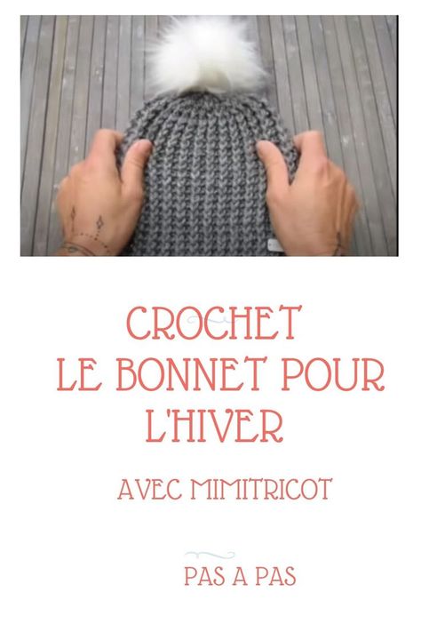 bonnet au crochet pour l'hiver réalisé avec un point élastique Bonnet Au Crochet, Bonnet Crochet, Crochet Cap, Crochet Hats, Crochet, Hats