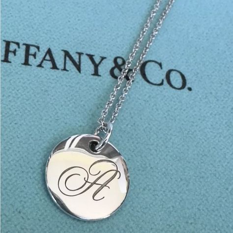 Authentic TIFFANY & Co Letter A Notes Alphabet Initial Disc Pendant Necklace 16” Tiffany Initial Necklace, Notes Alphabet, Initial Necklace Silver, Alphabet Pendant, Tiffany Diamond, Alphabet Necklace, Open Heart Necklace, Tiffany Necklace, Key Pendant Necklace