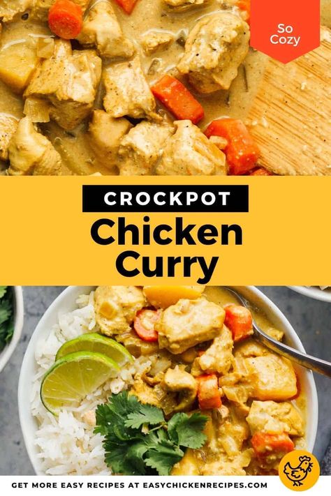 Crockpot Thai Coconut Curry Chicken, Food Crockpot Recipes, Crockpot Chicken Curry, Chicken Curry Crockpot, Crock Pot Curry, Yellow Chicken Curry, Chicken Breast Curry, Yellow Curry Recipe, Food Crockpot