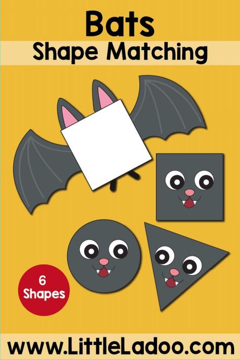 bat shape matching printable Bats Crafts Preschool, Bats Activities, Bat Printable, Bat Shape, Learn Shapes, Bat Craft, Halloween Crafts Preschool, Halloween Science, Shapes Preschool