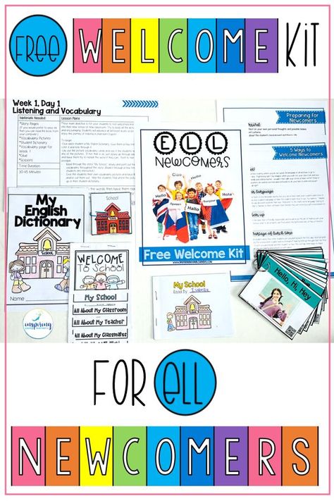 Free ELL Newcomer Welcome Kit: Filled with checklists, survival word flashcards, lesson plans, and materials for the first few weeks of a newcomers English journey. #ellnewcomers, #eslnewcomers, #nonenglishstudents #ellnewcomerkit #eslactivities #eslwelcomekit #eslteaching #eslclassroom #eslintheclassroom #noenglishstudent #nonenglishspeakingstudent Ell Activities, Ell Resources, Ell Newcomers, Word Flashcards, Teaching Kindness, Teacher Tired, Welcome Kit, Classroom Welcome, Youth Work