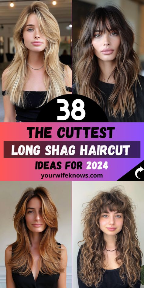 38 Best Long Shag Haircut Ideas: A 2024 Style Guide Shag Haircut Without Bangs, Haircut Ideas For Curly Hair, Choppy Layers For Long Hair, Hair Ideas With Bangs, Long Shaggy Haircuts, Straight Hair Ideas, Corte Shag, Curly To Straight Hair, Shag Haircut Ideas