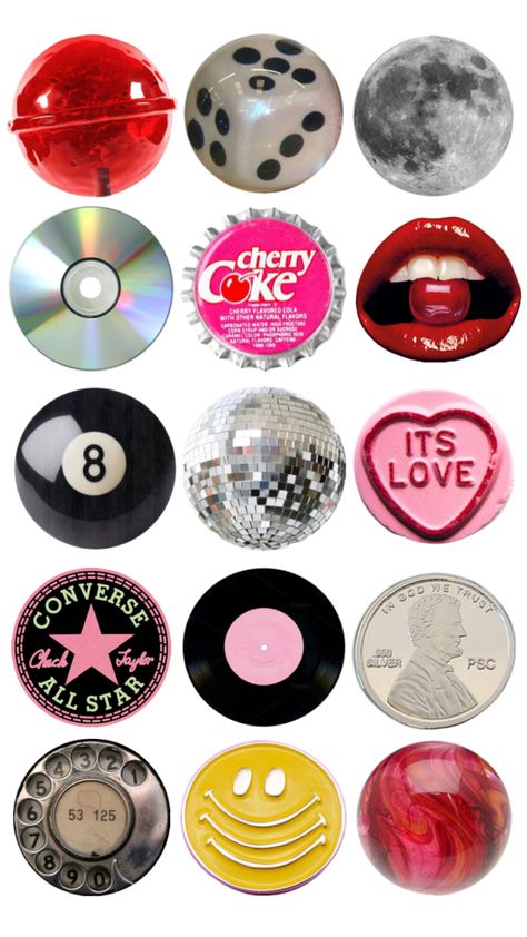 Pin Button Design, Ig Icons Highlights Aesthetic, Circle Collage, Cd Cover Art, Cherry Coke, Ball Aesthetic, Artsy Background, Insta Icon, Digital Business Card