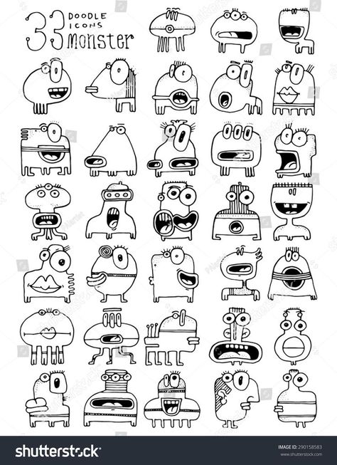 Drawing Ideas Easy Doodles, Cute Monsters Drawings, Doodle Monster, Doodle Icons, Arte Doodle, Doodle Characters, Drawing Ideas Easy, Monster Drawing, Graffiti Doodles