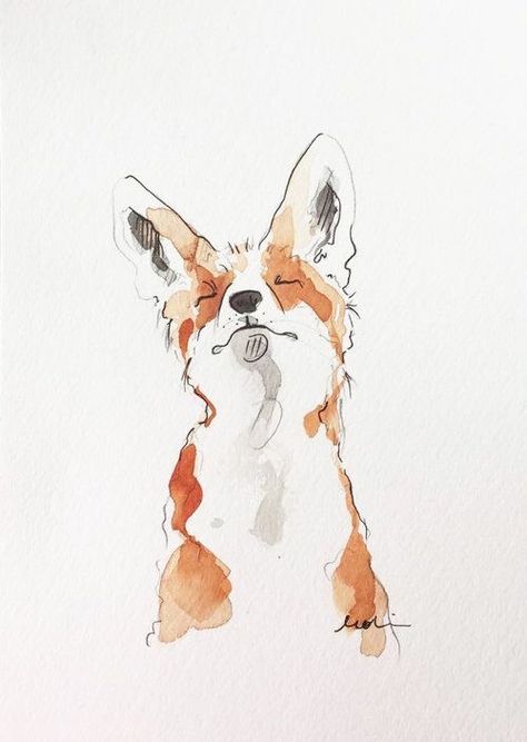 강아지 그림, Watercolor Painting Techniques, Hur Man Målar, 수채화 그림, Watercolor Art Lessons, Watercolor Dog, Art Et Illustration, Fox Art, Animal Sketches