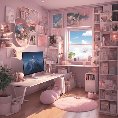 Anime bedroom Bedrooms In Anime, Cute Room Anime, Cute Anime Room, Japanese Girl Style, Anime Rooms, Bedroom Anime, Room Anime, Anime Bedroom, Cute Room