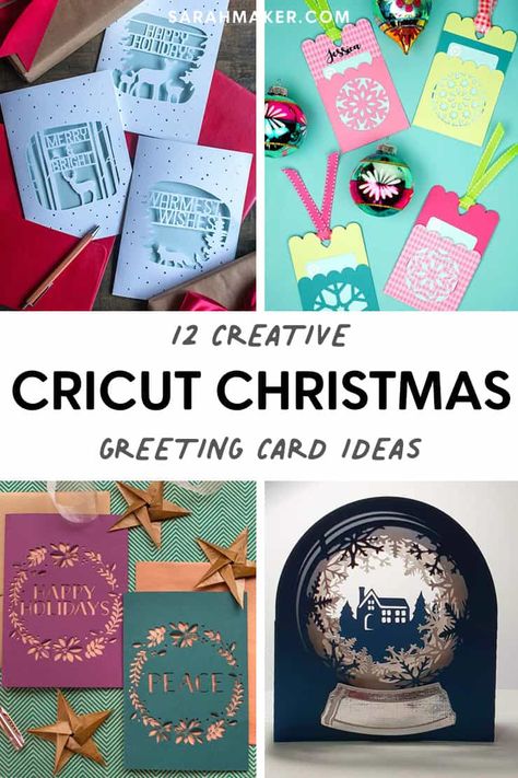 12 of the best Cricut Christmas Card ideas and projects with free SVG files and instructions Christmas Cards With Cricut, Sarah Maker, Cards With Cricut, Circuit Joy, Free Christmas Card, Cricut Christmas Cards, Joy Christmas Card, Cricut Inspiration, Cricut Svgs