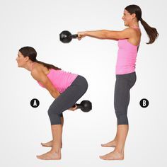 Using both hands, grasp the kettlebell by its handle. Swing it between your legs (as if you're trying to hit yourself in the butt), keeping ... Burpees Exercise, Kb Swings, Kettle Ball, Kettlebell Benefits, Kettle Bells, Fitness Friday, Kettlebell Circuit, Kettlebell Exercises, Kettlebell Workouts