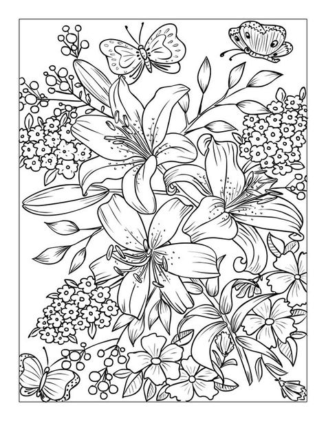 Ava Browne Coloring Pages, Printable Coloring Pages For Adults Simple, Coloring Pages Flowers, Floral Coloring Pages, Free Adult Coloring Printables, A Coloring Page, Adult Coloring Books Printables, Adult Colouring Printables, Adult Coloring Designs