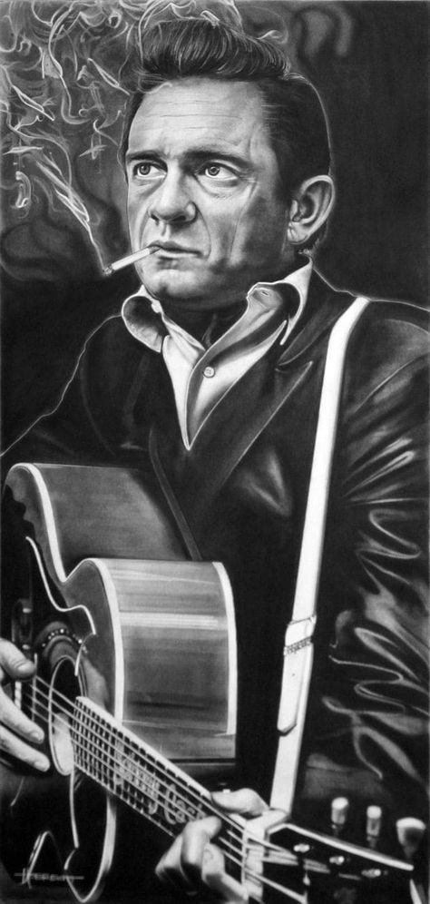 Johnny Cash Wallpaper, Johnny Cash Middle Finger, Johnny Cash Tattoo, Johnny Cash Art, Realism Illustration, Rolling Stone Magazine Cover, Cash Cash, Art Charcoal, Adult Coloring Designs