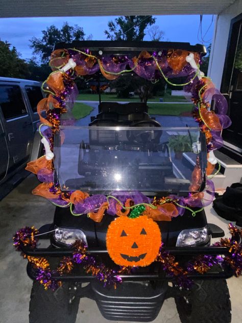 Decorating Golf Cart For Halloween, Diy Halloween Golf Cart Decorations, Decorate Golf Cart For Halloween, Halloween Golf Cart Decorations, Camping Halloween Decorations, Car Halloween Decorations, Halloween Golf Cart Ideas, Halloween Golf Cart, Halloween Camping Decorations