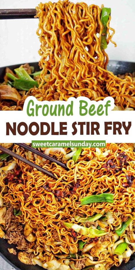 Ground Beef Teriyaki Ramen, Asian Style Ground Beef Noodles, Ground Beef Noodle Stir Fry, Easy Takeout Recipes, Ground Beef Ramen Stir Fry, Asian Dishes With Ground Beef, Hamburger Stir Fry Recipes, Ground Beef Teriyaki Recipe, Ground Beef Ramen Noodle Recipes