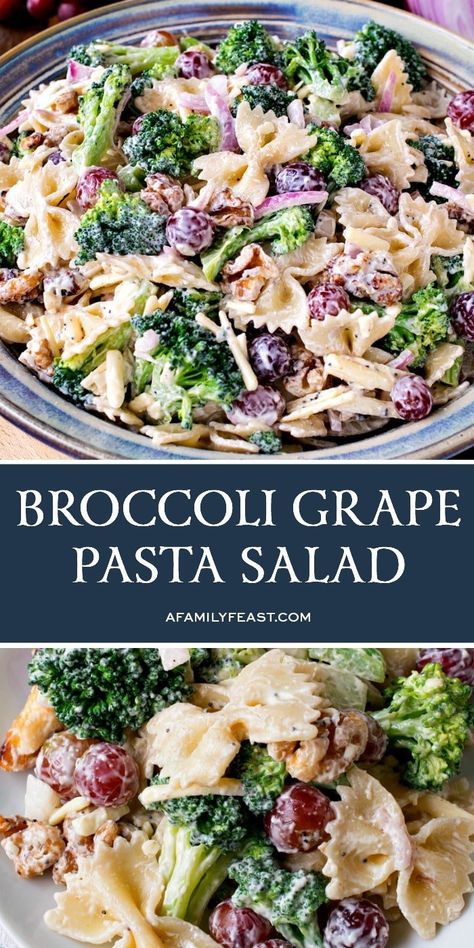 Broccoli Grape Pasta Salad Broccoli Grape Pasta Salad, Grape Pasta Salad, Grape Pasta, Broccoli Grape Salad, Homemade Pasta Salad, Broccoli Pasta Salads, Easy Broccoli, Pasta Salad Dressing, Grape Salad