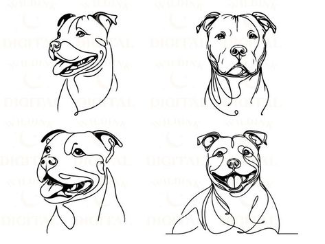 English Staffordshire Bull Terrier, Bull Terrier Tattoo, Digital Line Art, Staffy Dog, Pitbull Tattoo, Smile Tattoo, One Line Tattoo, Pitbull Art, Line Art Minimalist