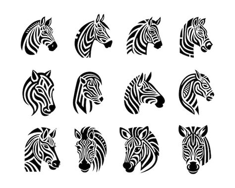 Collection of zebra tattoo designs | Premium Vector #Freepik #vector #zebra-pattern #zebra-outline #zebra-symbol #zebra-logo-design Zebra Outline, Zebra Tattoo, Zebra Tattoos, Logo Zebra, Zebra Illustration, Zebra Painting, Outline Tattoo, Zebra Art, Chocolate Design