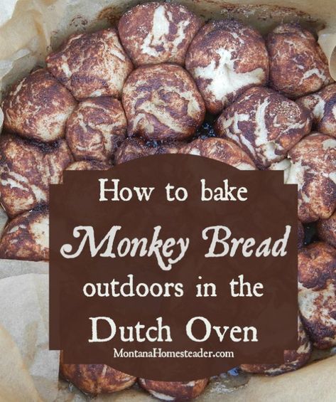 Monkey Recipe, Campfire Monkey Bread, Dutch Oven Pizza, Dutch Oven Desserts, Camp Cooking Recipes, Camping Dessert Recipes, Pizza Monkey Bread, Dutch Oven Camping Recipes, Monkey Bread Recipe