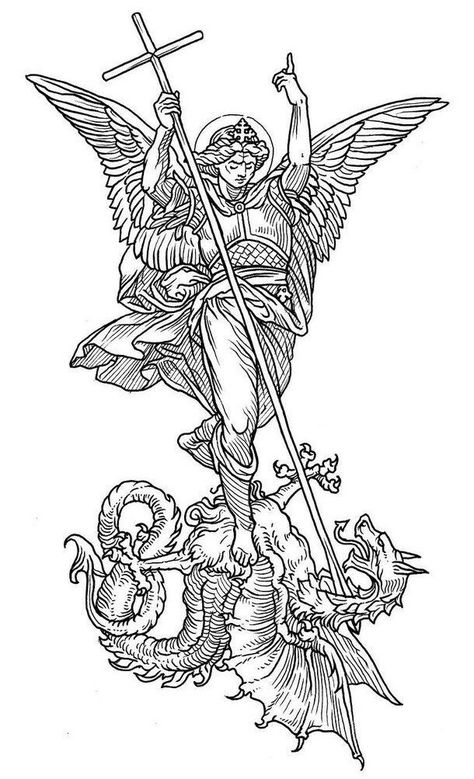 Engraved Tattoo Designs, Ave Christus Rex Tattoo, Angels With Swords, Etching Tattoo Sleeve, Medieval Angel, Saint Michael Tattoo, St Michael Tattoo, Catholic Tattoos, Archangel Tattoo