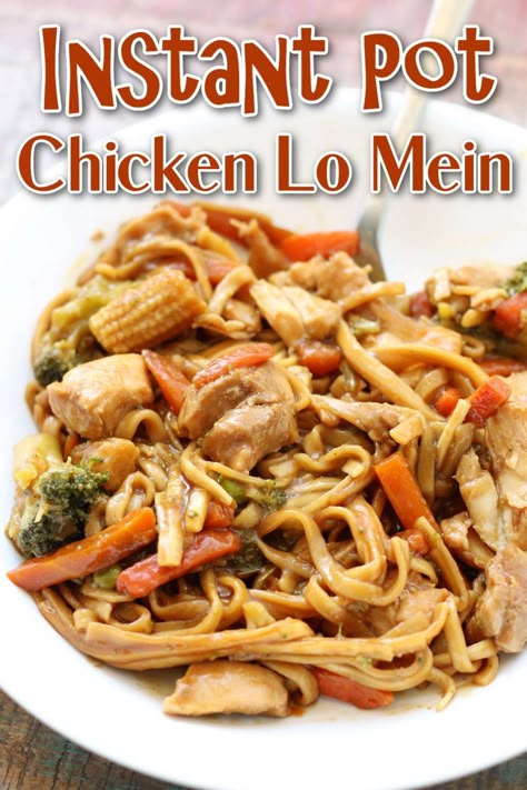 Instant Pot Better Than Takeout Chicken Lo Mein--Noodles, chicken, sauce and vegetables all cooked together in your pressure cooker. It's an easy dump and go recipe. Instant Pot Chicken Lo Mein, Instant Pot Dump And Go, Instant Pot Chinese Recipes, Instant Pot Chinese, Instant Pot Asian, Chicken Lo Mein, Chicken Sauce, Better Than Takeout, Instant Pot Meals