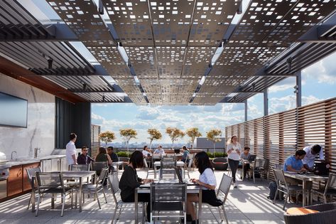 Office Cafeteria Design, Amenity Space, Rooftop Restaurant Design, Cafeteria Design, Ipe Decking, Sun Deck, Outdoor Restaurant Design, Terrace Restaurant, Private Lounge