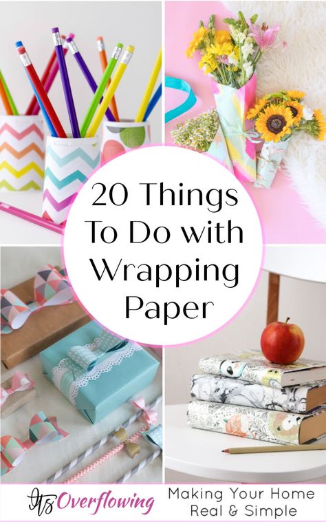 Leftover Wrapping Paper, Wrapping Paper Ideas Creative, Reuse Wrapping Paper, Leftover Gift Wrap Ideas, Recycle Wrapping Paper, Wrapping Paper Crafts Leftover, Crafts With Wrapping Paper, Wrapping Paper Decoupage, Wrapping Paper Crafts For Kids