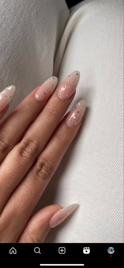 Boomer Nails Acrylics, Classy Nails With Glitter, Almond Baby Boomer Nails, Glitter Baby Boomer Nails, Baby Boomer Nails Glitter, Baby Boomer Nails With Design, Baby Boomer Nails Almond, Shine Nails Glitter, Ballerina Nails Inspiration