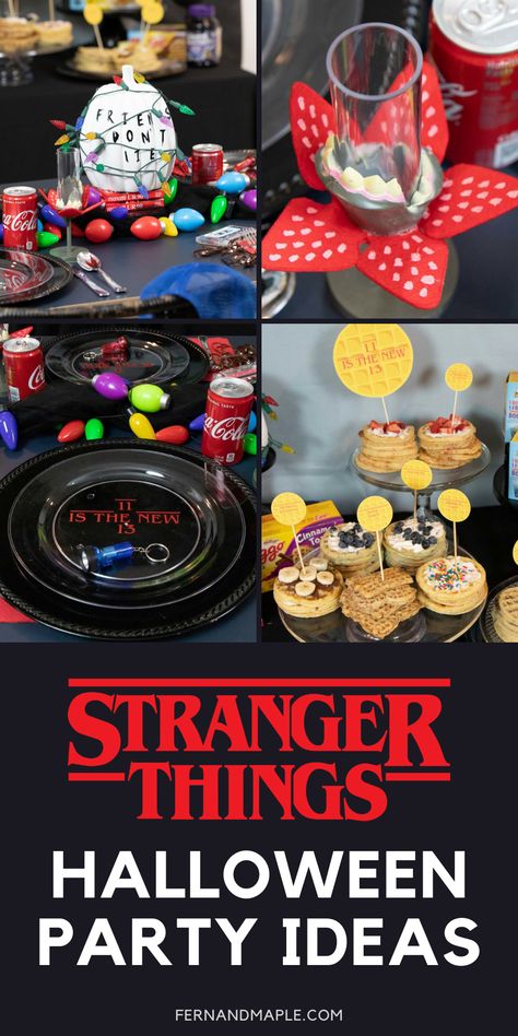 Stranger Things Eleven Costume Ideas, Stranger Things Waffle Bar, Stranger Things Charcuterie Board, Upside Down Party Theme, Stranger Things Food Party, Stranger Things Themed Birthday Party, Upside Down Decorations Stranger Things, Stranger Things Games For Party, Scary Movie Theme Party