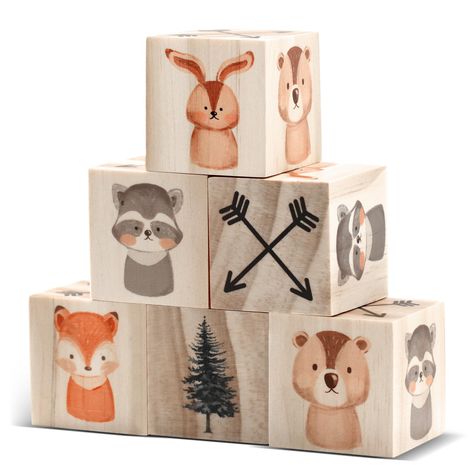 PRICES MAY VARY. Cute Animal Nursery Decor: with 6 pieces of small square blocks included in the package, you can turn your nursery or child's room into a cute jungle themed place with jungle themed nursery decorations; And each side of the square blocks has a different animal patterns: fox, raccoon, rabbit, bear and so on; The set allows you to mix and match colors and designs, giving you many possibilities for decorating your space or event Lovely Room Decor: these animal decors are a delightf Shelf Decor For Bedroom, Woodland Critters Nursery, Wilderness Nursery, Boho Baby Gifts, Woodland Animals Nursery, Boho Rainbow Nursery, Rainbow Nursery Decor, Animal Nursery Theme, Girl Woodland