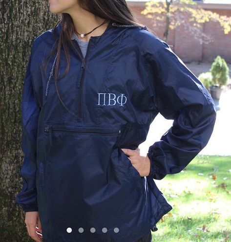 A lightweight monogrammed rain jacket is perfect for those rainy, windy days. This pullover jacket is lightweight and packable so you can tuck it in your bag and be prepared!  ~TO ORDER~ -Review the photos for options. Select your jacket color and sorority from the drop-down lists on the right. Monogrammed Rain Jacket, Windbreaker Women, Pi Beta Phi, Charles River, Womens Windbreaker, Take Two, Pullover Jacket, Hooded Pullover, Lightweight Jacket