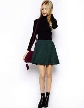 Image 1 of ASOS Skater Skirt Green Skater Skirt, Skater Skirt Outfit, Plus Size Capsule Wardrobe, Work Sweaters, Scarf Casual, Miniskirt Outfits, Winter Outfit Inspiration, Winter Outfits For Work, Todays Outfit