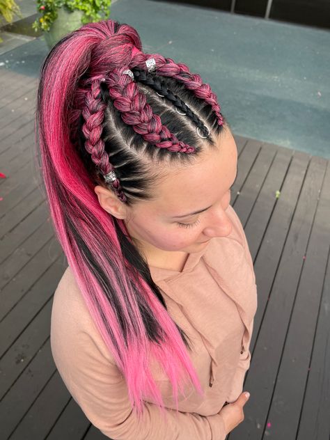 Rave Hairstyles Braids, Hair Braided Ponytail, Festival Hair Braids, Rave Hairstyles, Rave Braids, Festival Braids, Cornrow Ponytail, Tan Skin Blonde Hair, Hair Extensions For Short Hair