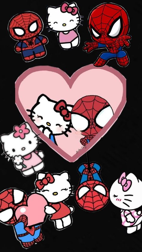 they are so cute BUT NO SHIP Spiderman X Hello Kitty, Spider Man And Hello Kitty, Spiderman And Hello Kitty, Hello Kitty And Spiderman, Hello Kitty Cartoon, Whatsapp Wallpaper, Wallpaper Iphone Cute, Lana Del Rey, So Cute