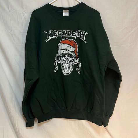 Gildan Sweaters | Megadeth Winter Skull Crewneck Pullover Shirt Nwot- Fast Shipping | Color: Green/White | Size: Xl Dark Streetwear, Clothing Grunge, Harajuku Street Style, Clothing Anime, Modern Goth, Punk Woman, Goth Clothing, Lace Up Leggings, Punk Inspiration