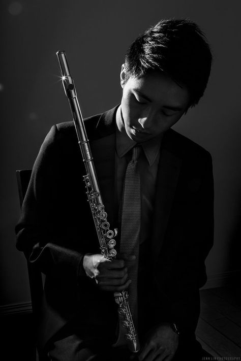 Band Senior Pictures, Thomas Law, Classical Music Poster, Music Photoshoot, Band Photoshoot, Musician Portraits, Musician Photography, Flute Player, Dark Portrait