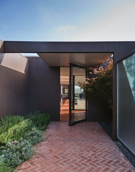 Herringbone Brick Floor, Marmol Radziner, Beverly Hills Real Estate, Modern Residential Architecture, Luxury Properties, Midcentury Home, Beautiful Home Designs, Beach Shack, Brick Flooring