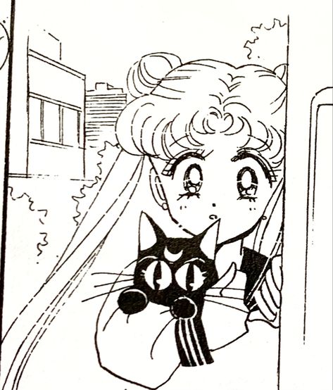 Sailor Moon, A Girl, Moon, Black And White, White, Black