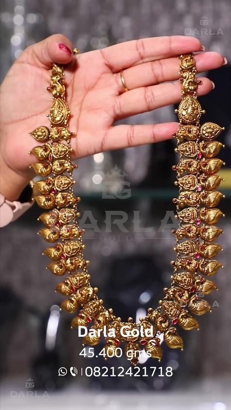 Gold Long Haram Designs In 40 Grams, 40 Grams Gold Haram Designs, Long Haram Designs, Kasula Peru, Big Earrings Gold, Coral Jewelry Vintage, Gold Haram, Haram Designs, Bridal Necklace Designs