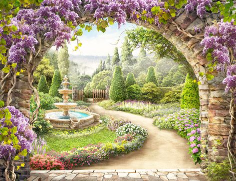 Provence Garden, Son Birthday, Garden Mural, Custom Murals, Tile Murals, Garden Path, Mural Design, Beautiful Landscape Wallpaper, Fantasy Art Landscapes